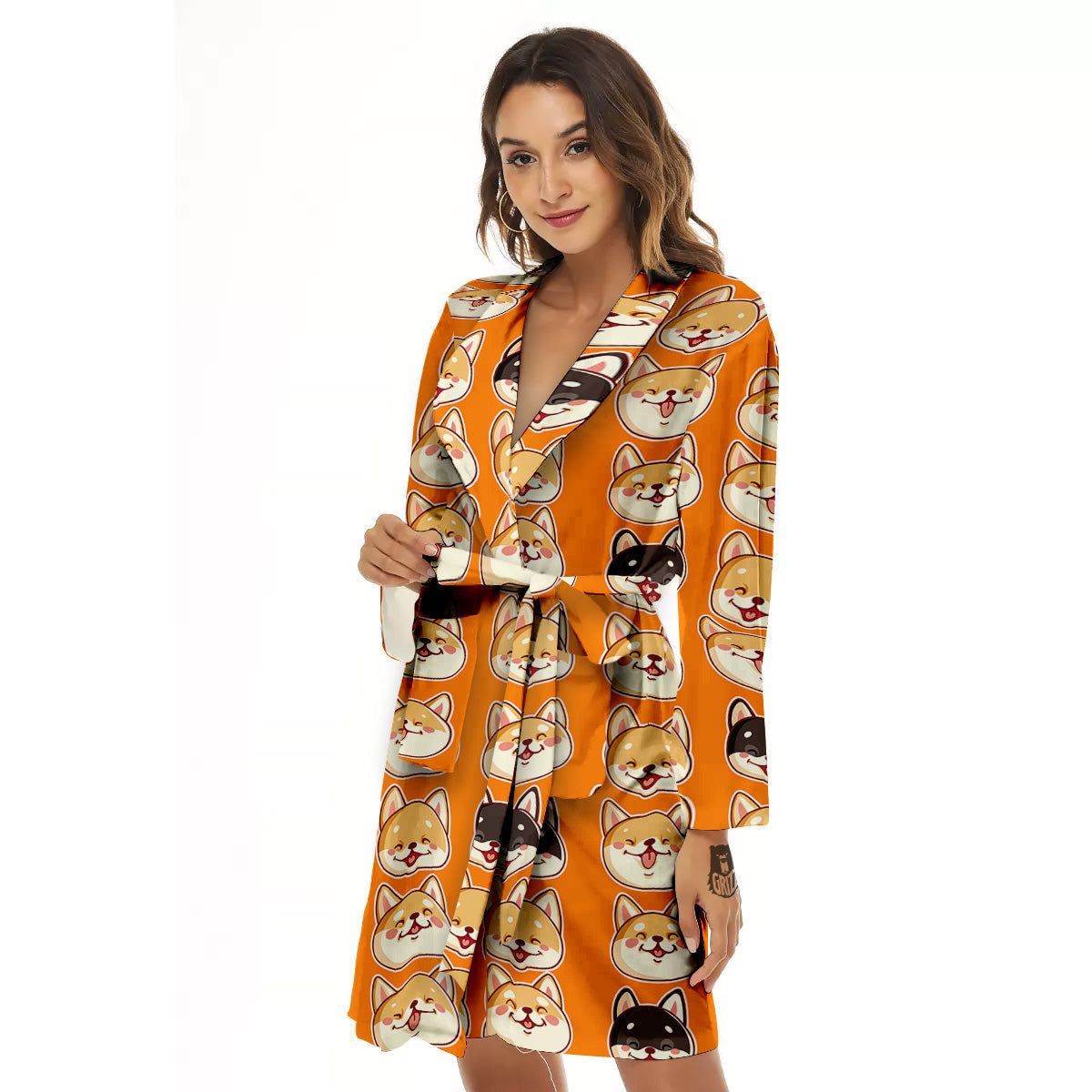 Cute Siberian And Cute Shiba Print Pattern Women's Robe-grizzshop