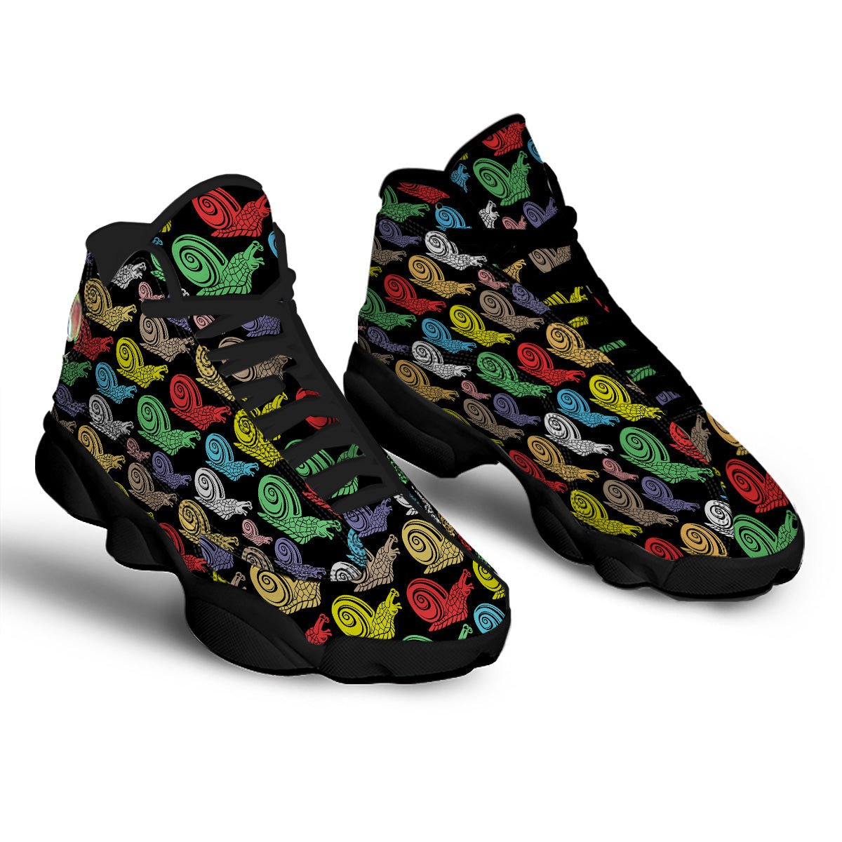 Cute Snails Colorful Print Pattern Black Basketball Shoes-grizzshop