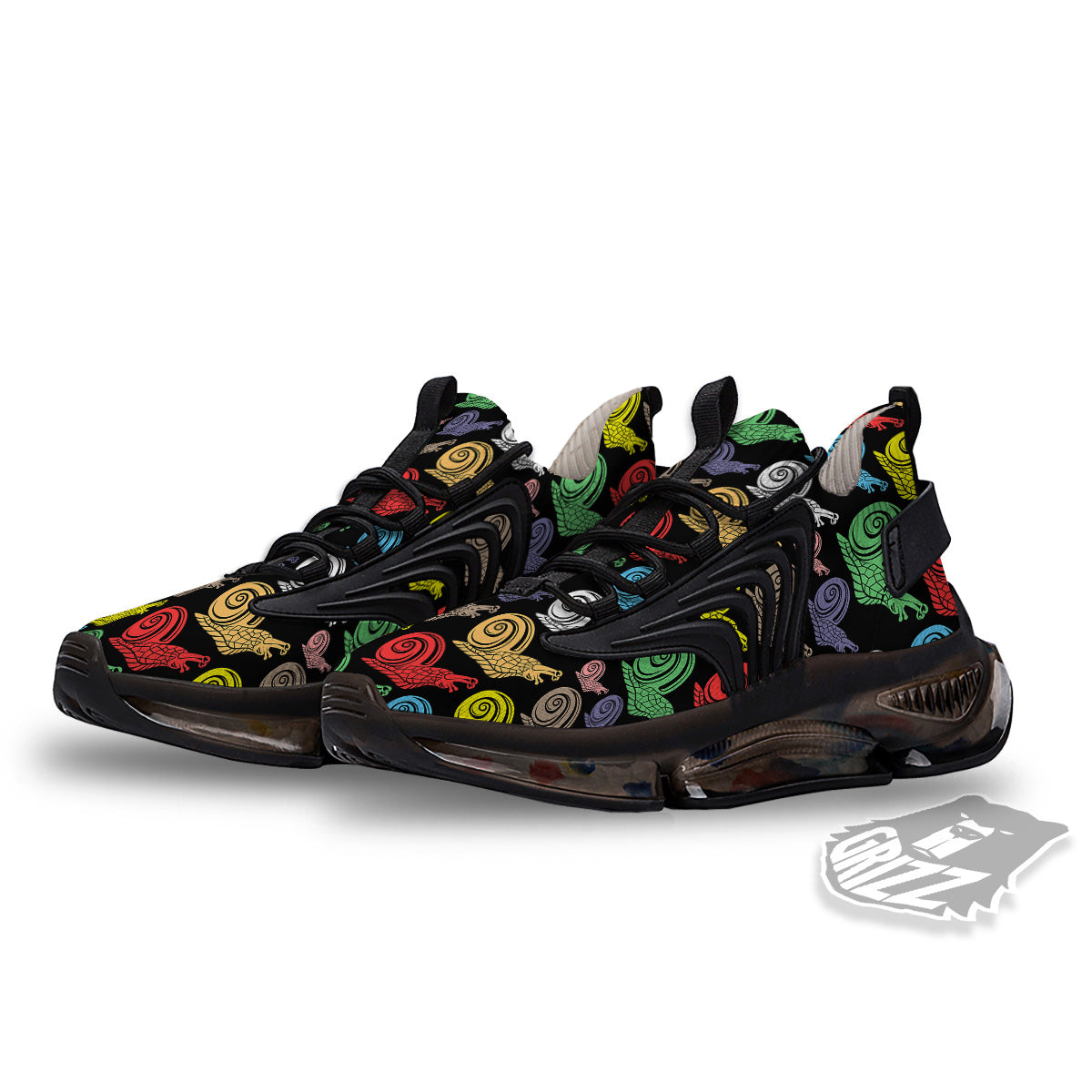 Cute Snails Colorful Print Pattern Black Gym Shoes-grizzshop