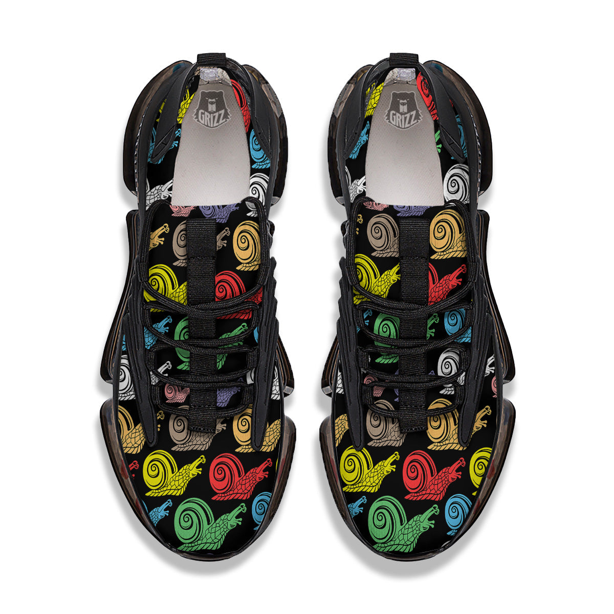 Cute Snails Colorful Print Pattern Black Gym Shoes-grizzshop