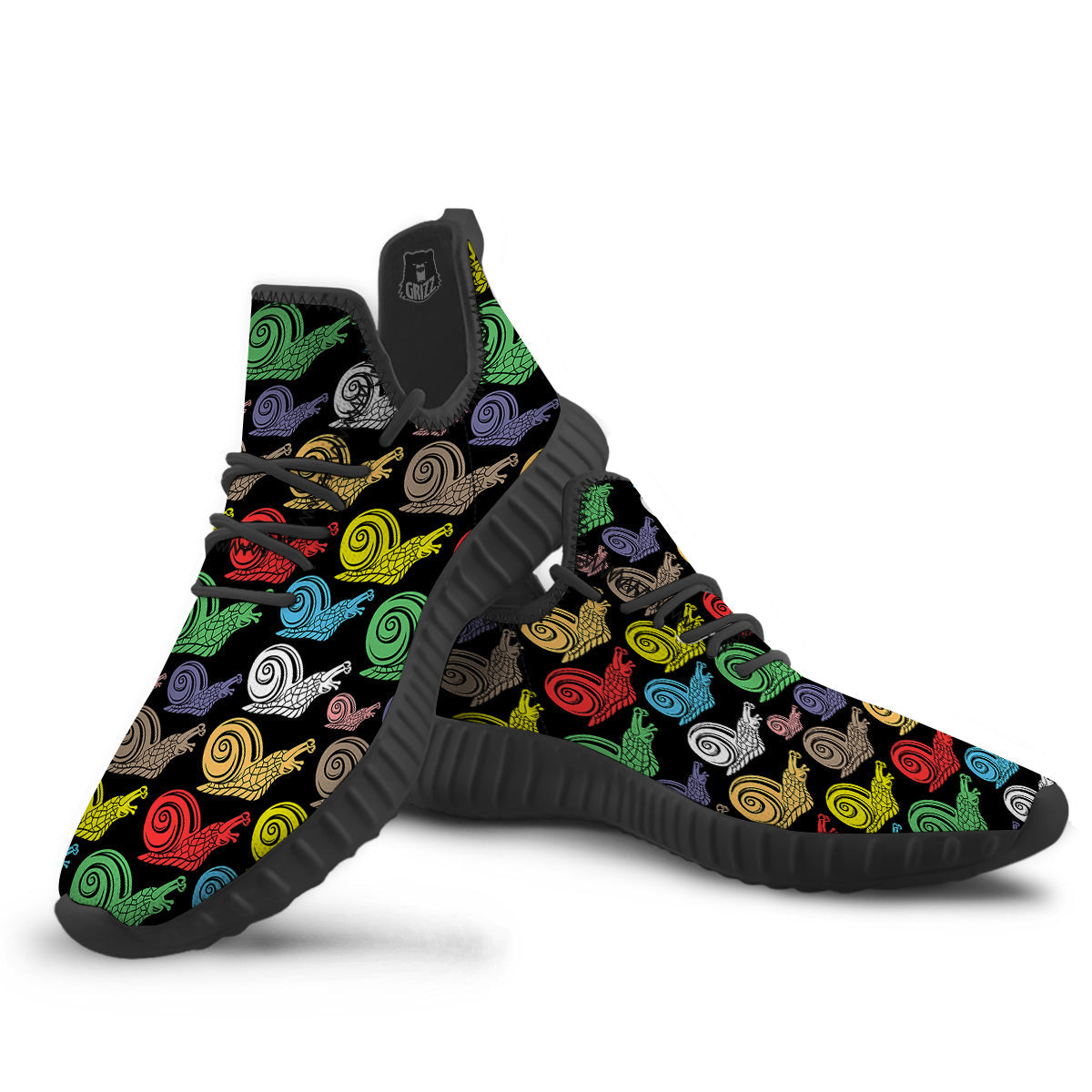 Cute Snails Colorful Print Pattern Black Walking Shoes-grizzshop