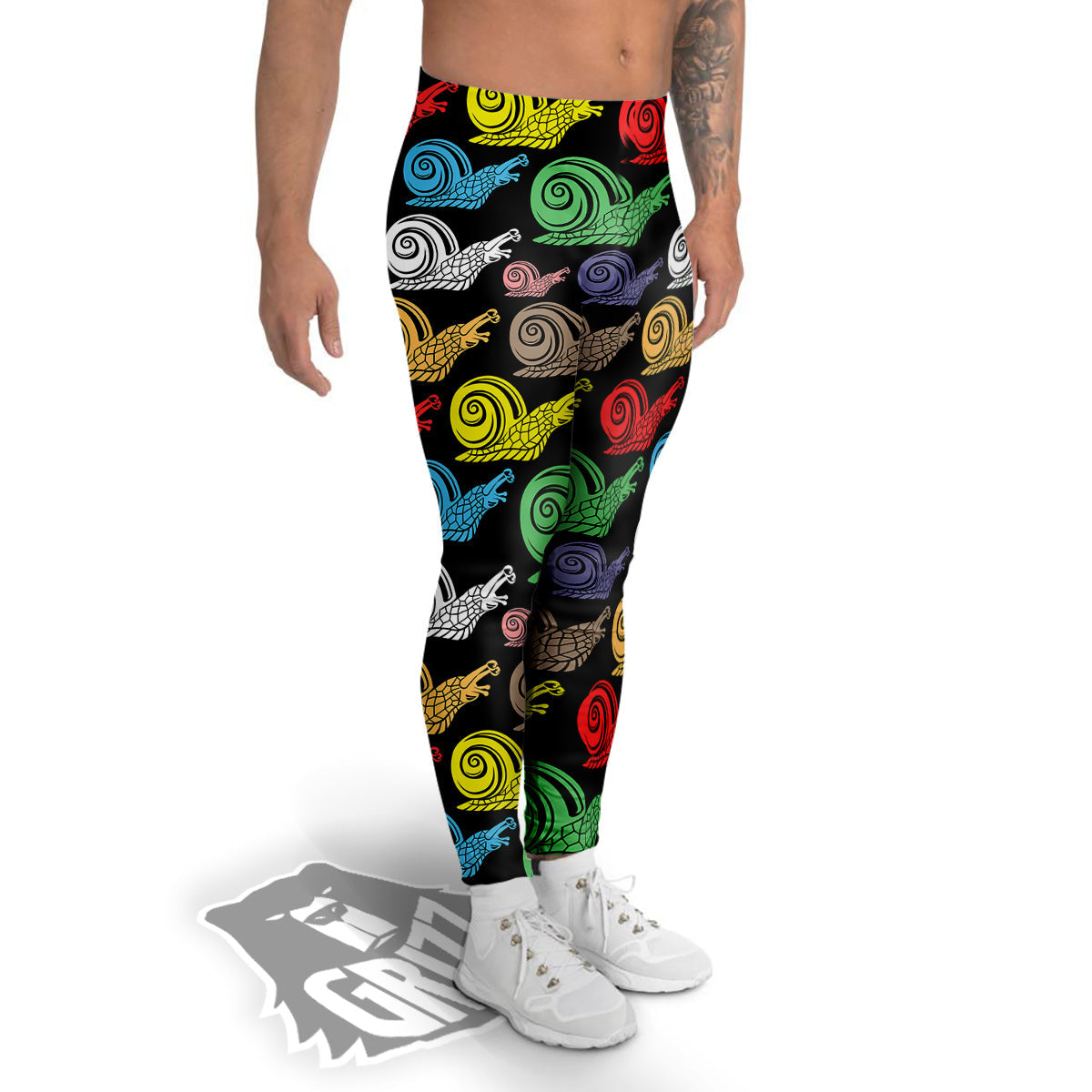 Cute Snails Colorful Print Pattern Men's Leggings-grizzshop
