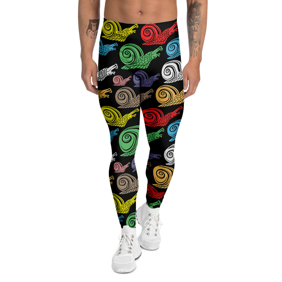 Cute Snails Colorful Print Pattern Men's Leggings-grizzshop