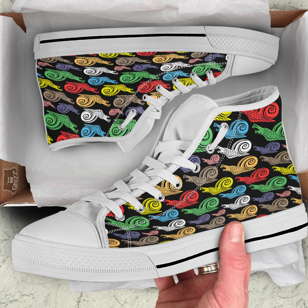 Cute Snails Colorful Print Pattern White High Top Shoes-grizzshop