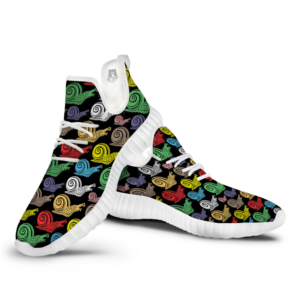 Cute Snails Colorful Print Pattern White Walking Shoes-grizzshop