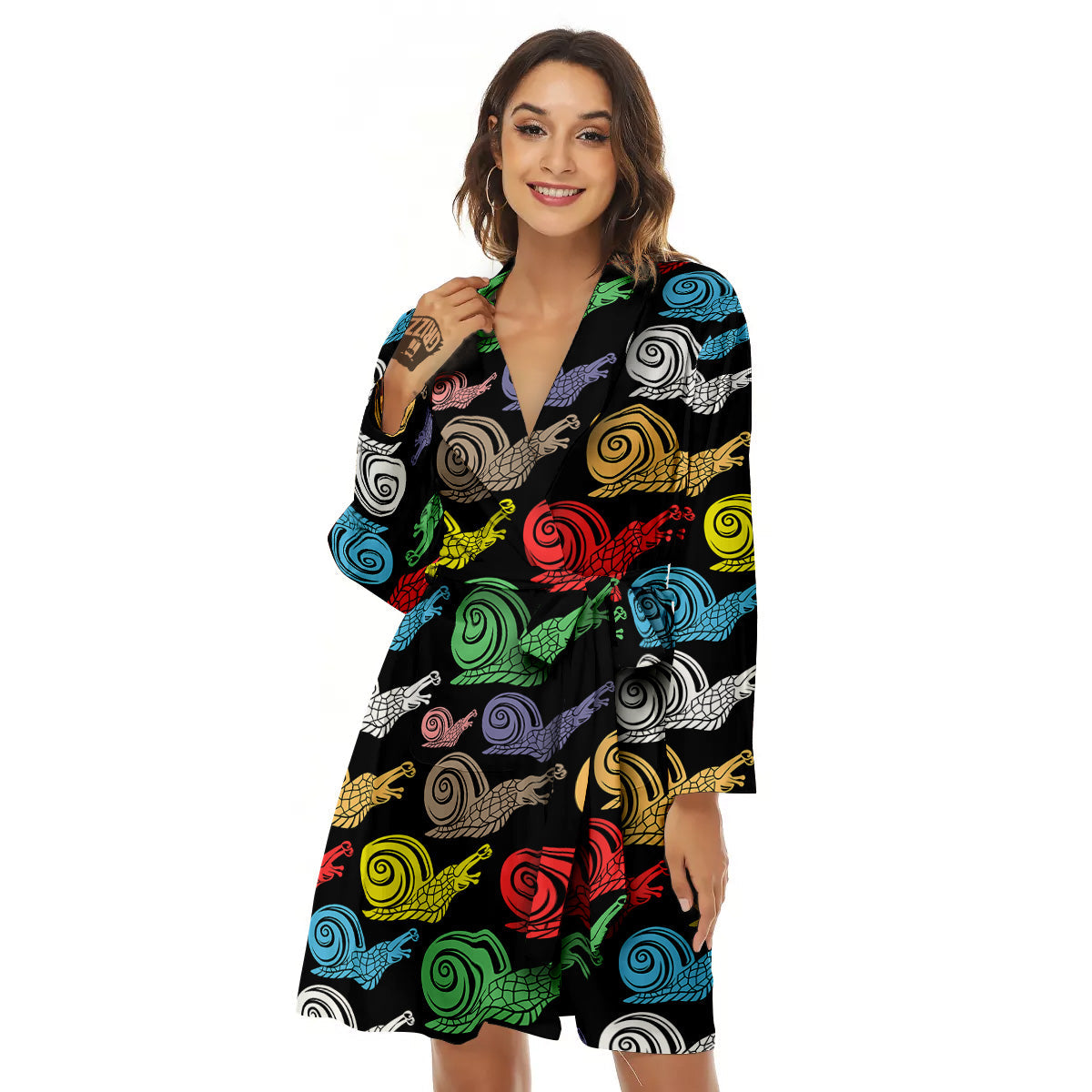 Cute Snails Colorful Print Pattern Women's Robe-grizzshop