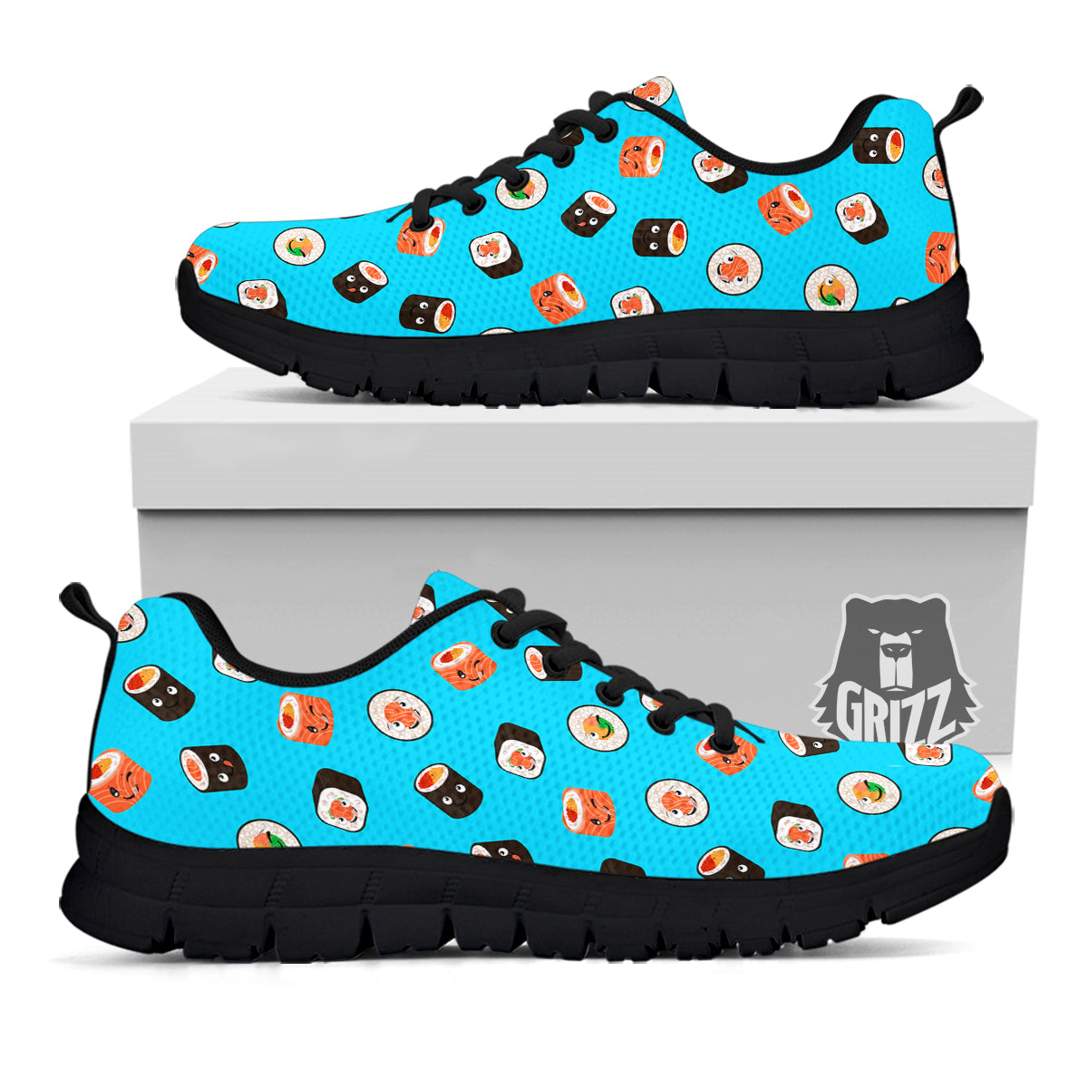 Cute Sushi Rolls Print Pattern Black Sneaker-grizzshop