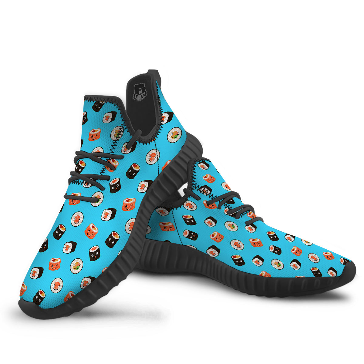 Cute Sushi Rolls Print Pattern Black Walking Shoes-grizzshop