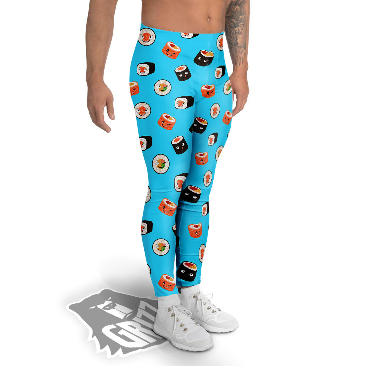Cute Sushi Rolls Print Pattern Men's Leggings-grizzshop