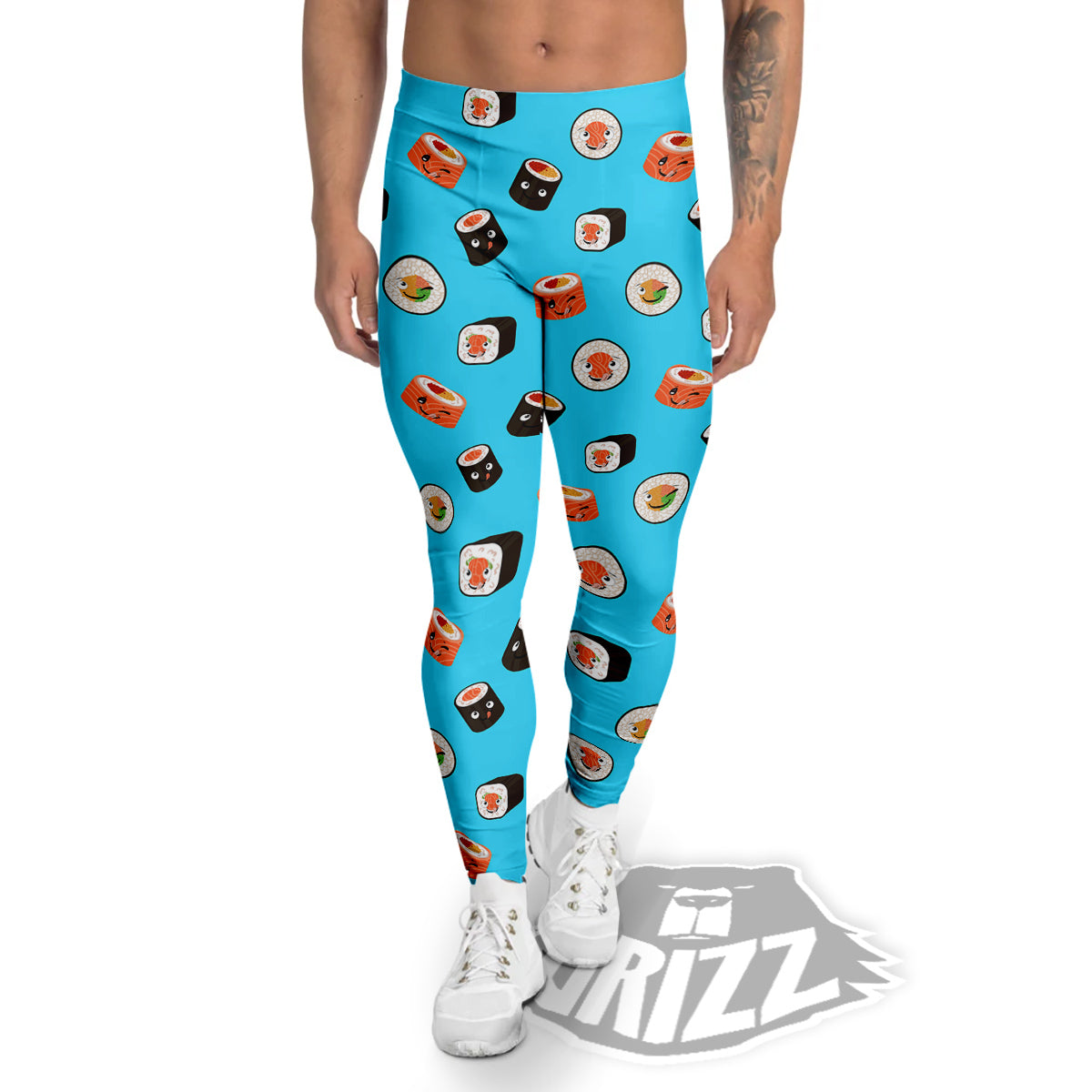 Cute Sushi Rolls Print Pattern Men's Leggings-grizzshop