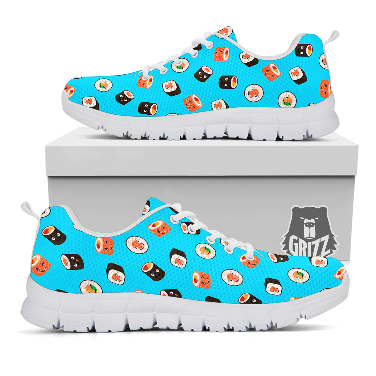 Cute Sushi Rolls Print Pattern White Sneaker-grizzshop