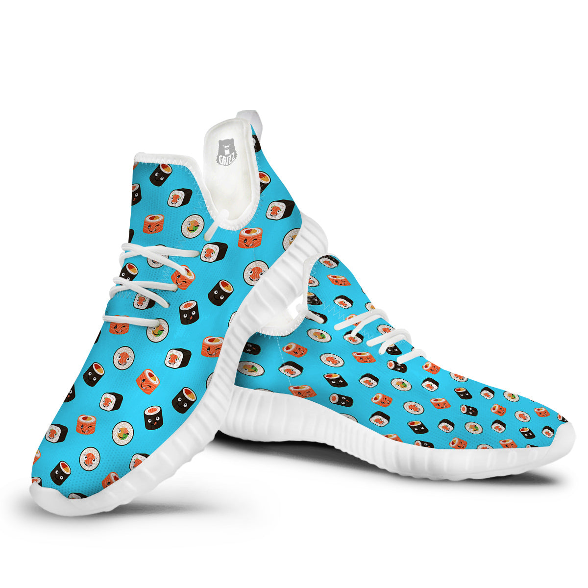 Cute Sushi Rolls Print Pattern White Walking Shoes-grizzshop