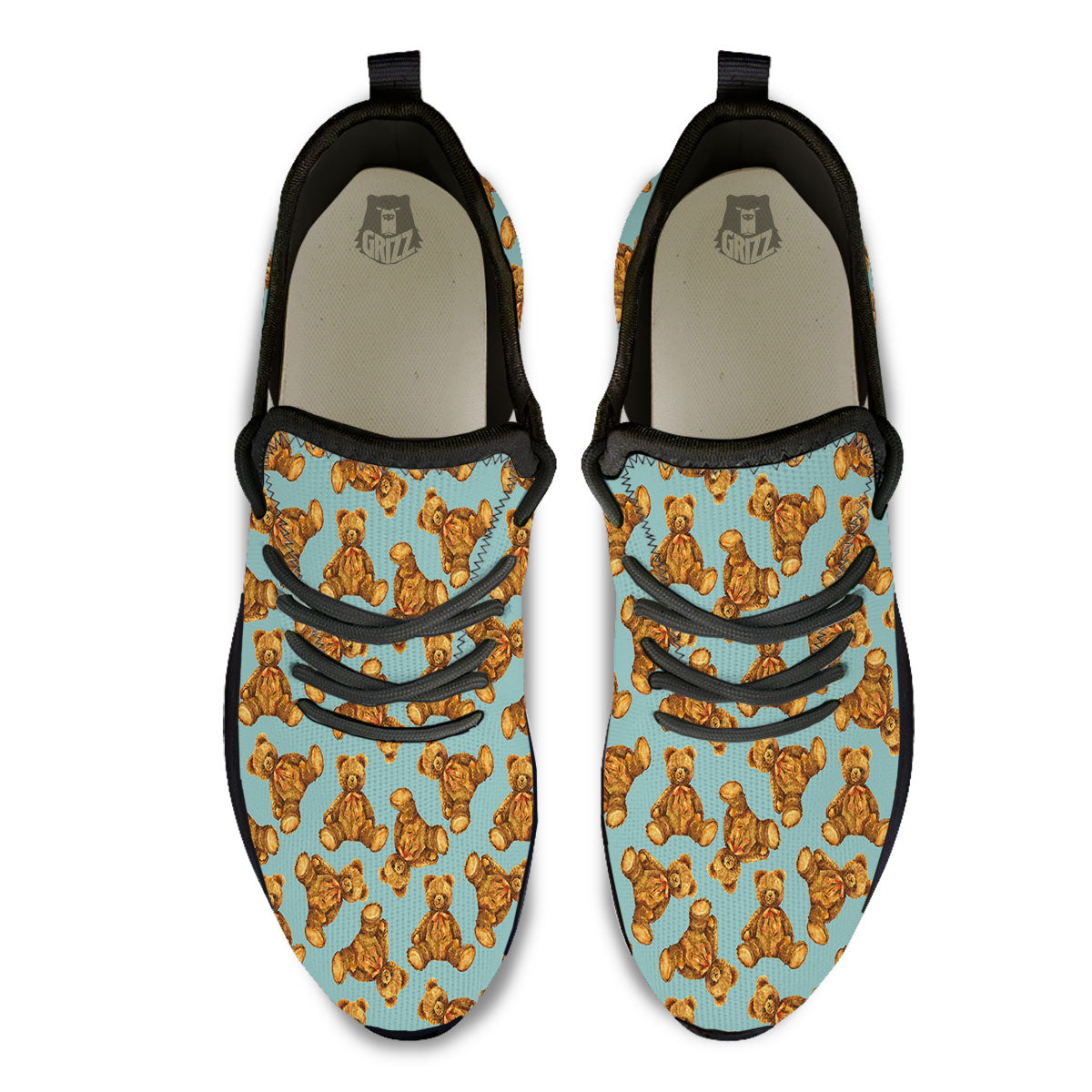 Cute Teddy Bear Print Pattern Black Athletic Shoes-grizzshop