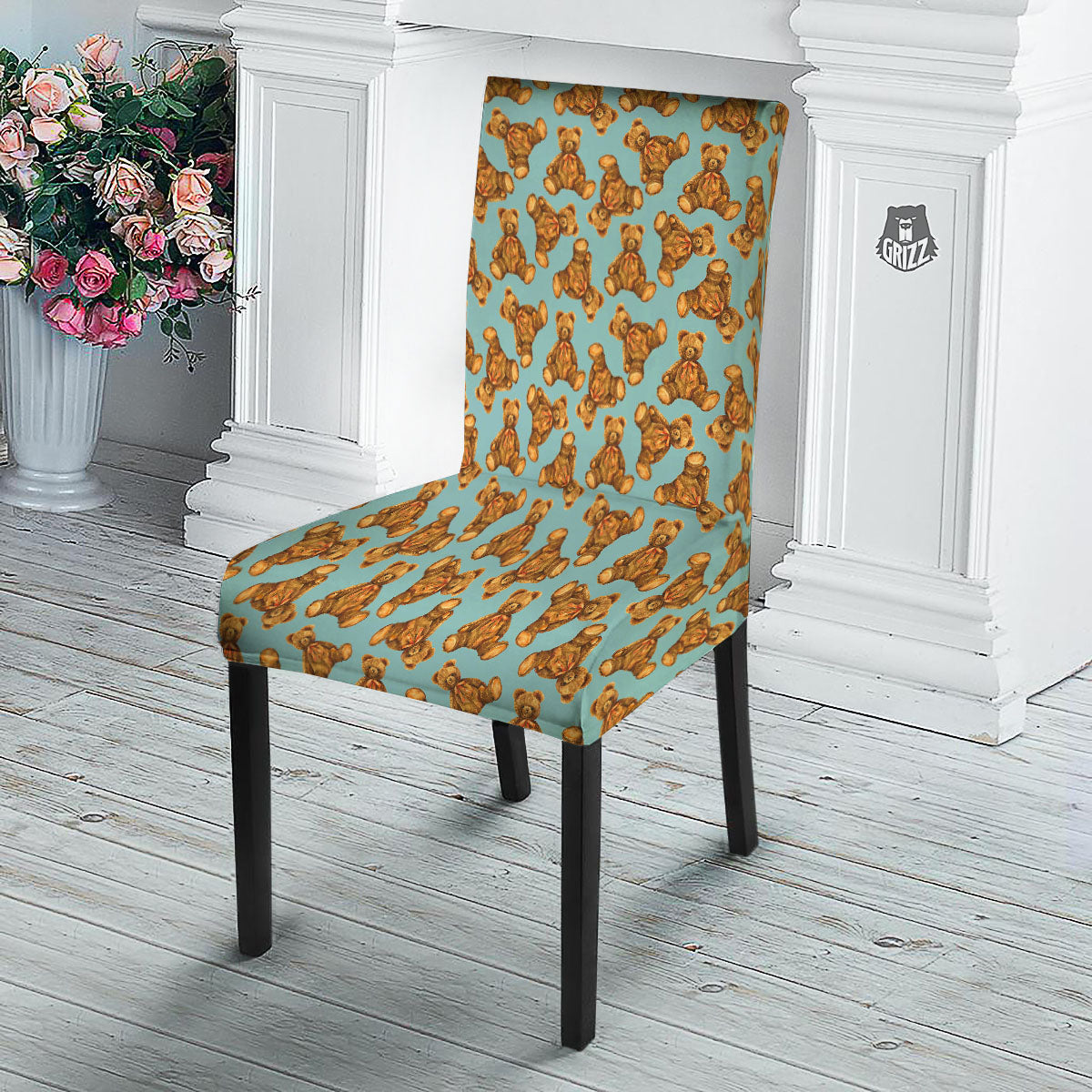 Cute Teddy Bear Print Pattern Dining Chair Slipcover-grizzshop