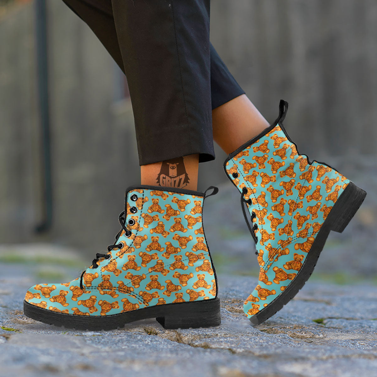 Cute Teddy Bear Print Pattern Leather Boots-grizzshop