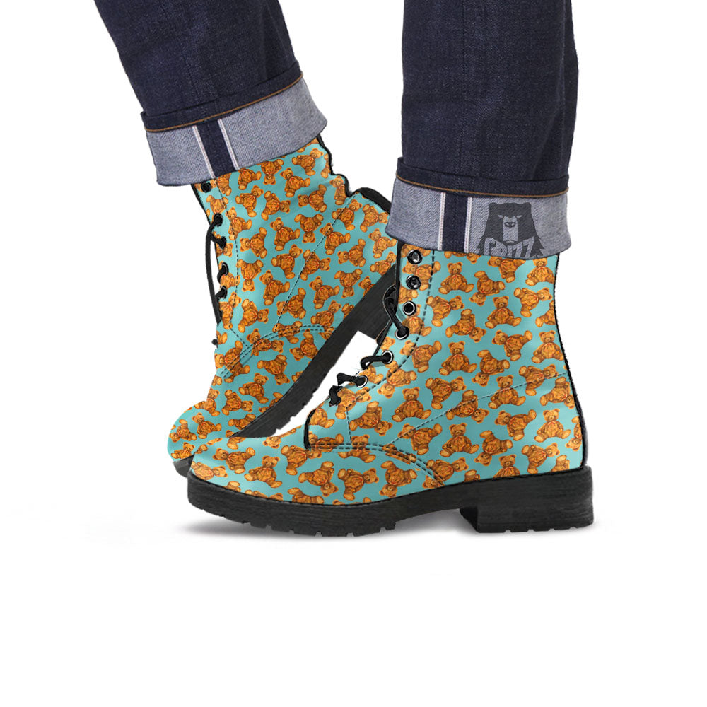 Cute Teddy Bear Print Pattern Leather Boots-grizzshop