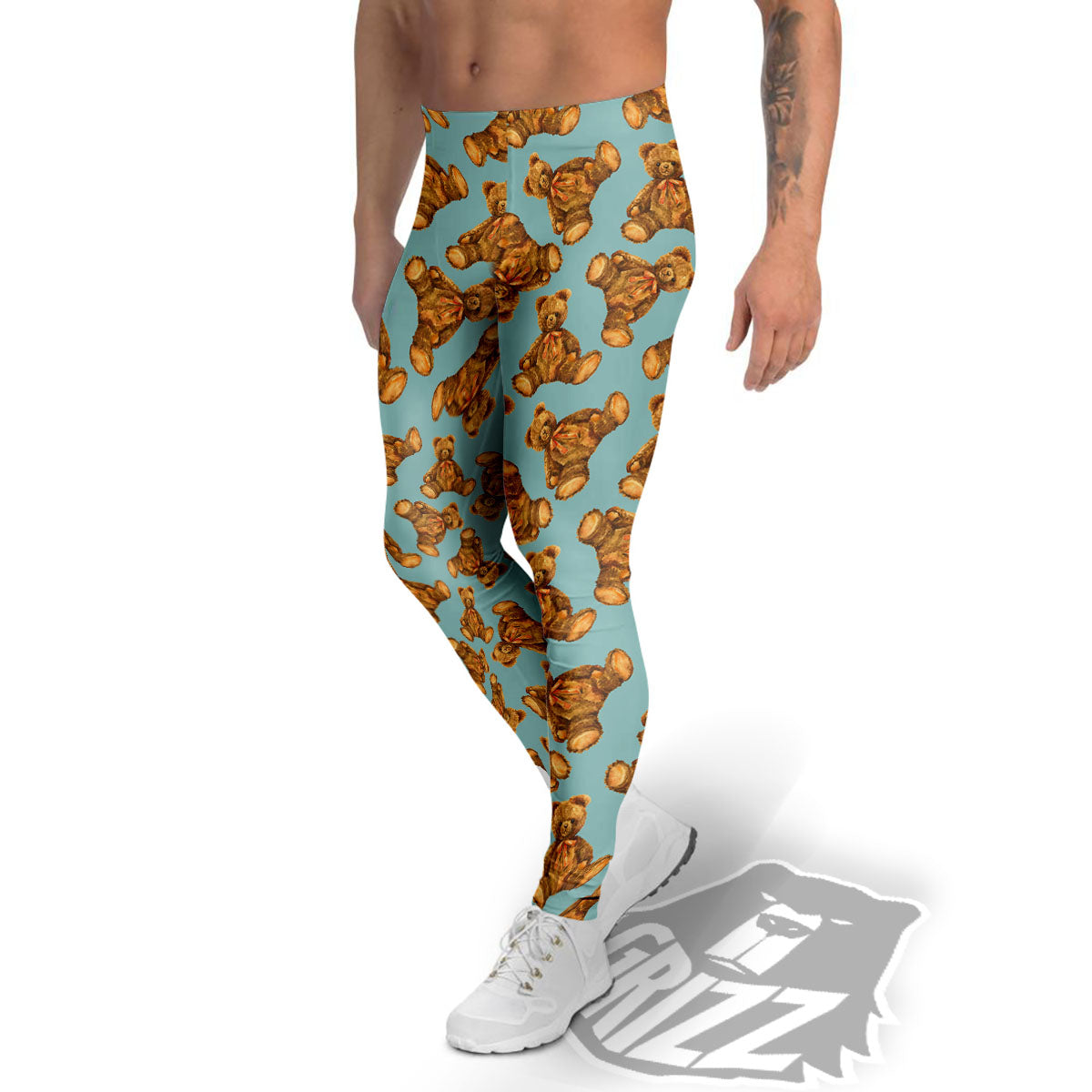 Cute Teddy Bear Print Pattern Men's Leggings-grizzshop