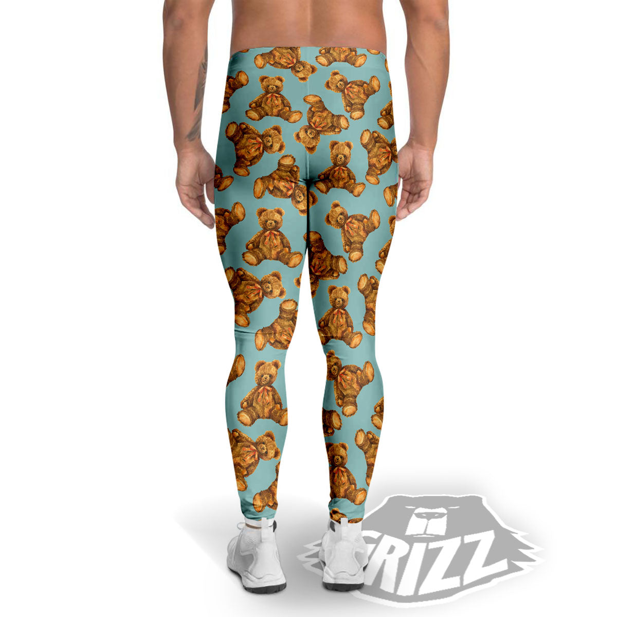Cute Teddy Bear Print Pattern Men's Leggings-grizzshop
