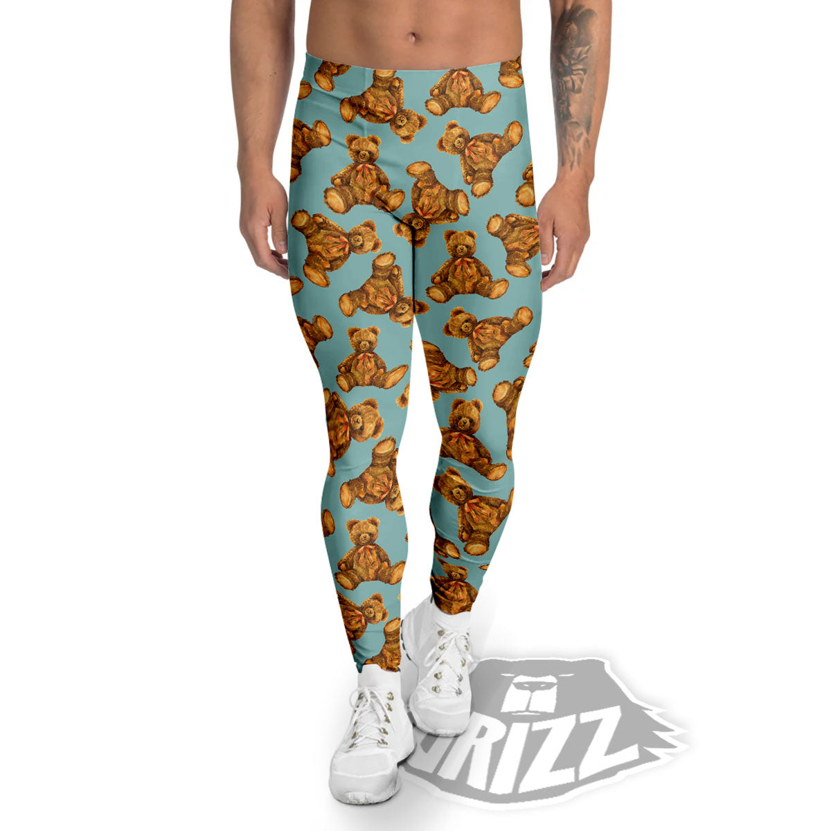 Cute Teddy Bear Print Pattern Men's Leggings-grizzshop