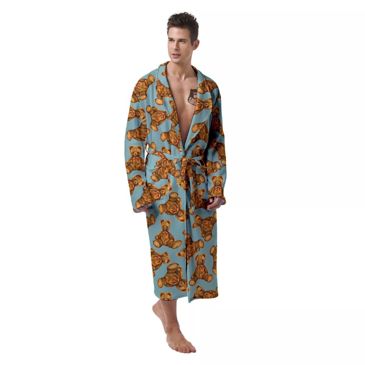 Cute Teddy Bear Print Pattern Men's Robe-grizzshop