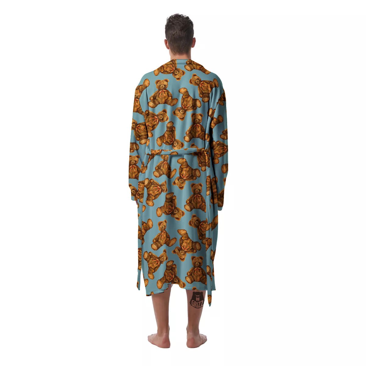 Cute Teddy Bear Print Pattern Men's Robe-grizzshop