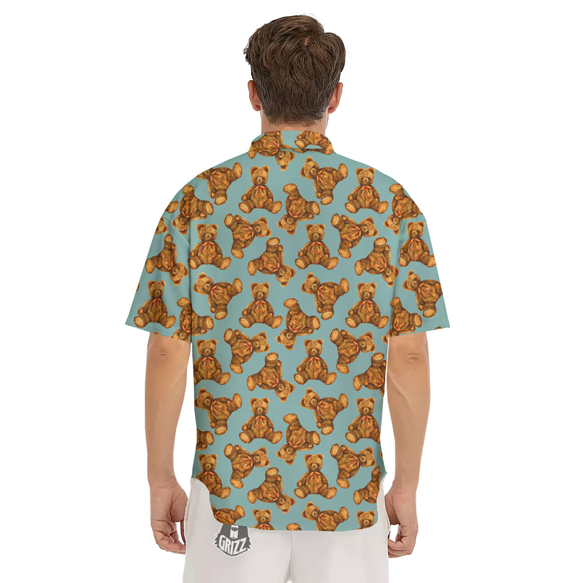 Cute Teddy Bear Print Pattern Men's Short Sleeve Shirts-grizzshop