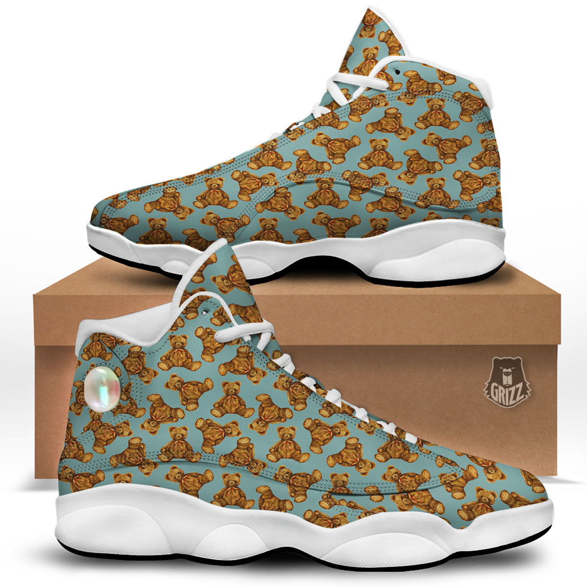 Cute Teddy Bear Print Pattern White Basketball Shoes-grizzshop
