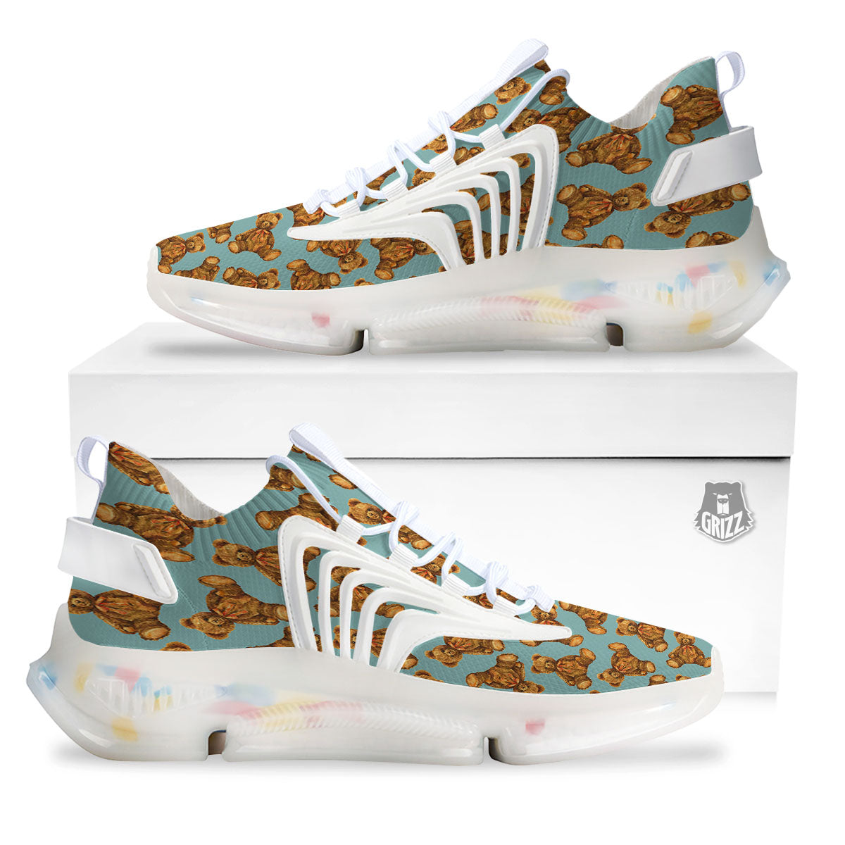 Cute Teddy Bear Print Pattern White Gym Shoes-grizzshop