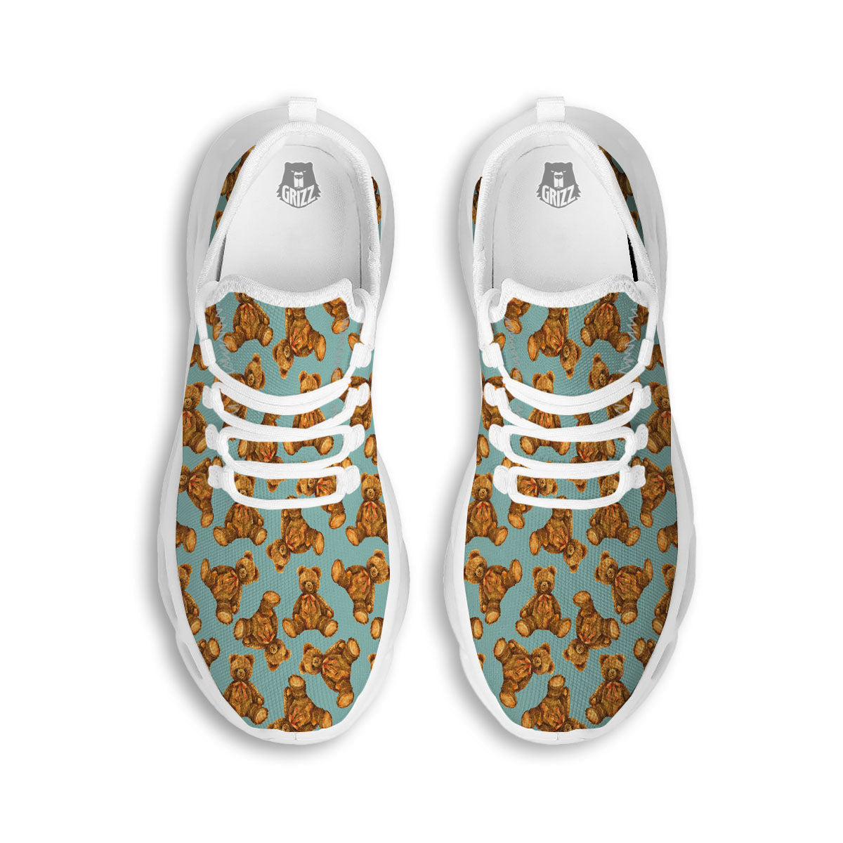 Cute Teddy Bear Print Pattern White Running Shoes-grizzshop