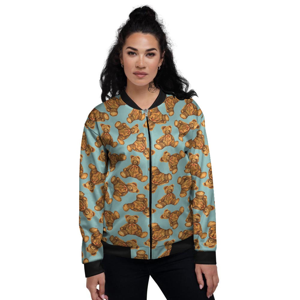Cute Teddy Bear Print Pattern Women's Bomber Jacket-grizzshop