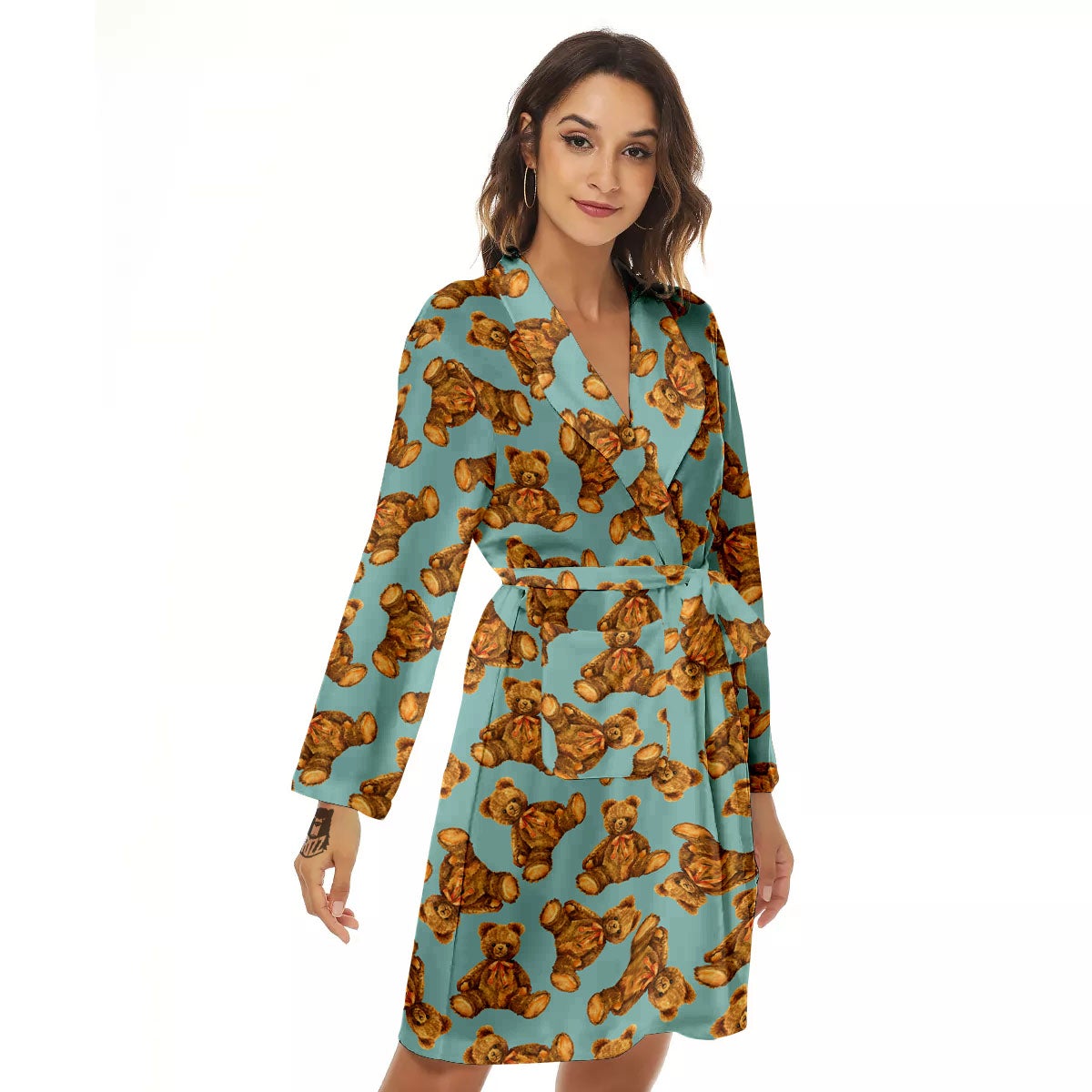 Cute Teddy Bear Print Pattern Women's Robe-grizzshop
