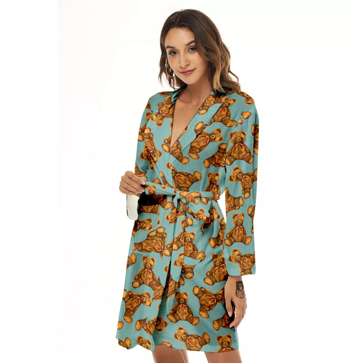 Cute Teddy Bear Print Pattern Women's Robe-grizzshop
