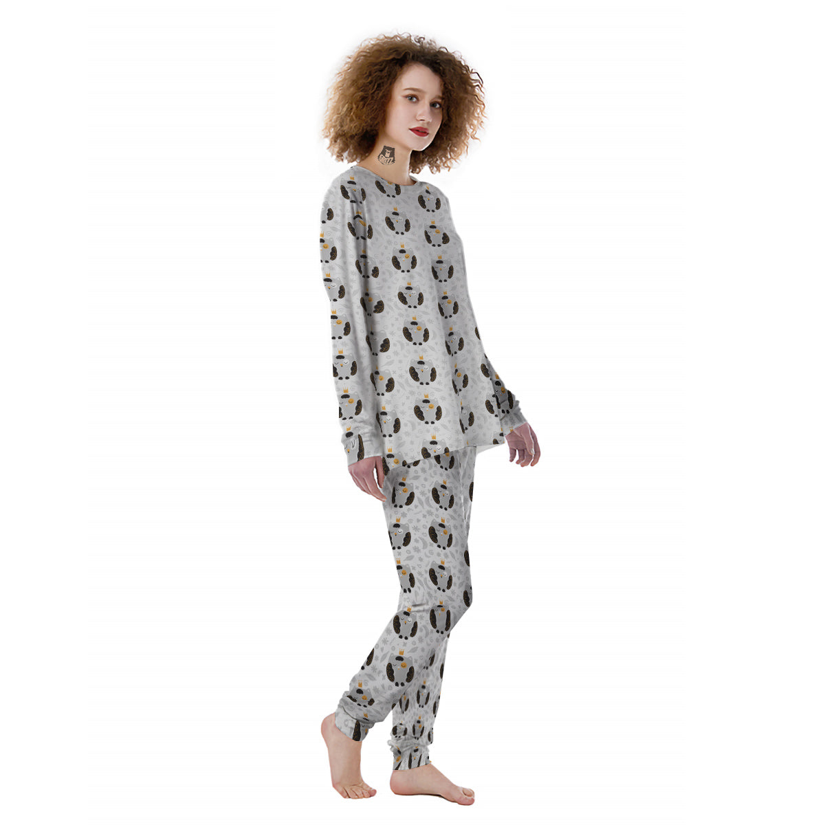 Cute White Grey Owl Print Pattern Women's Pajamas-grizzshop