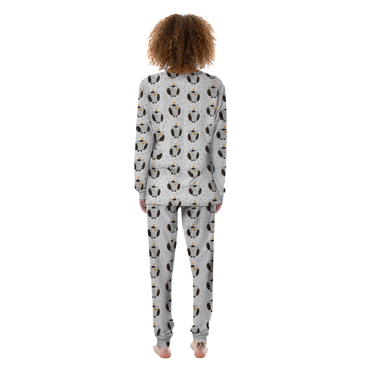 Cute White Grey Owl Print Pattern Women's Pajamas-grizzshop