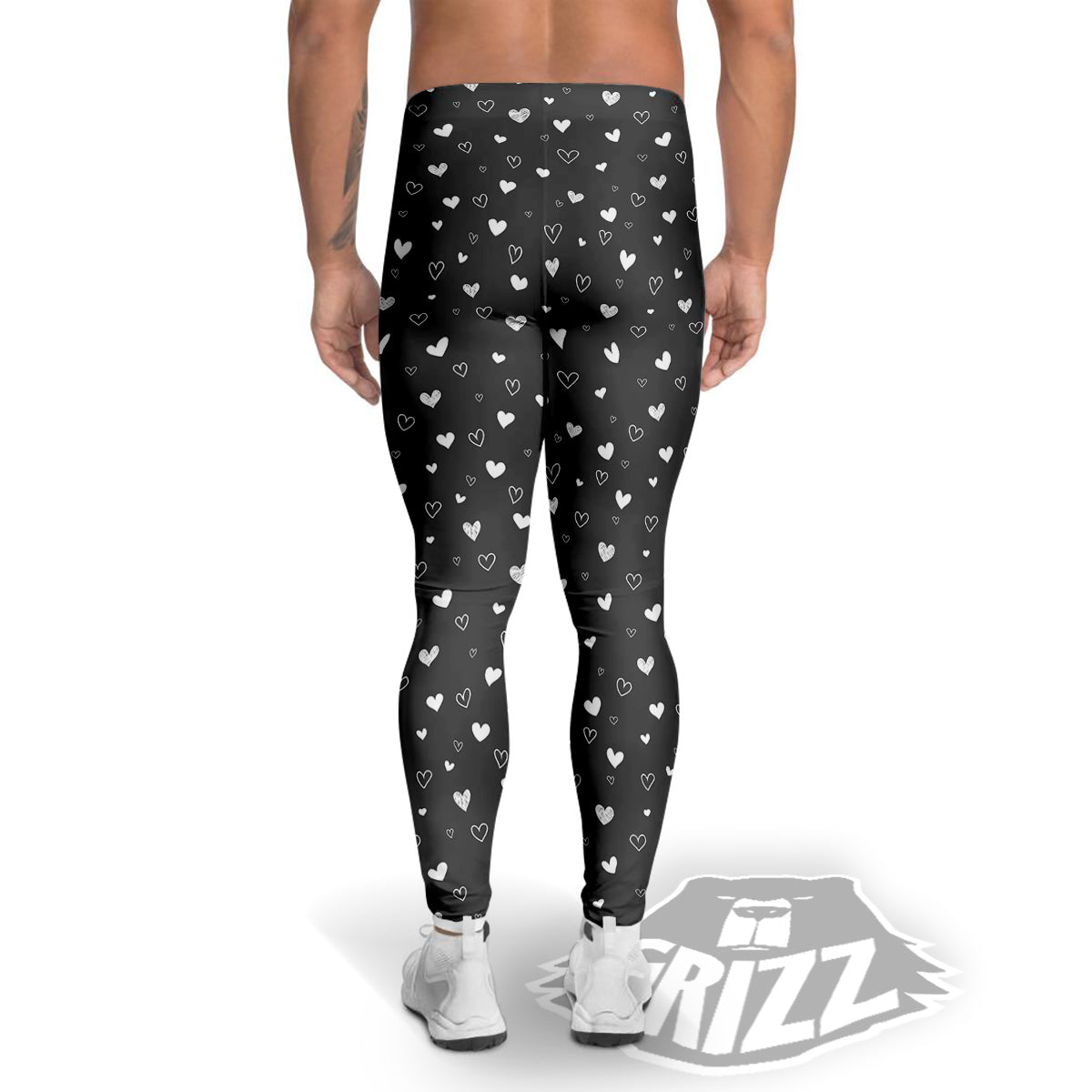 Cute White Heart And Black Print Pattern Men's Leggings-grizzshop