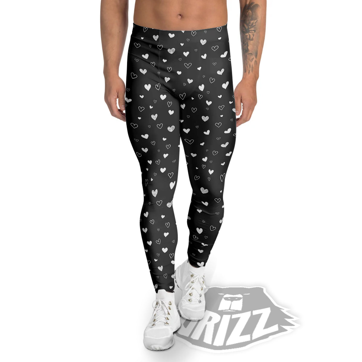 Cute White Heart And Black Print Pattern Men's Leggings-grizzshop