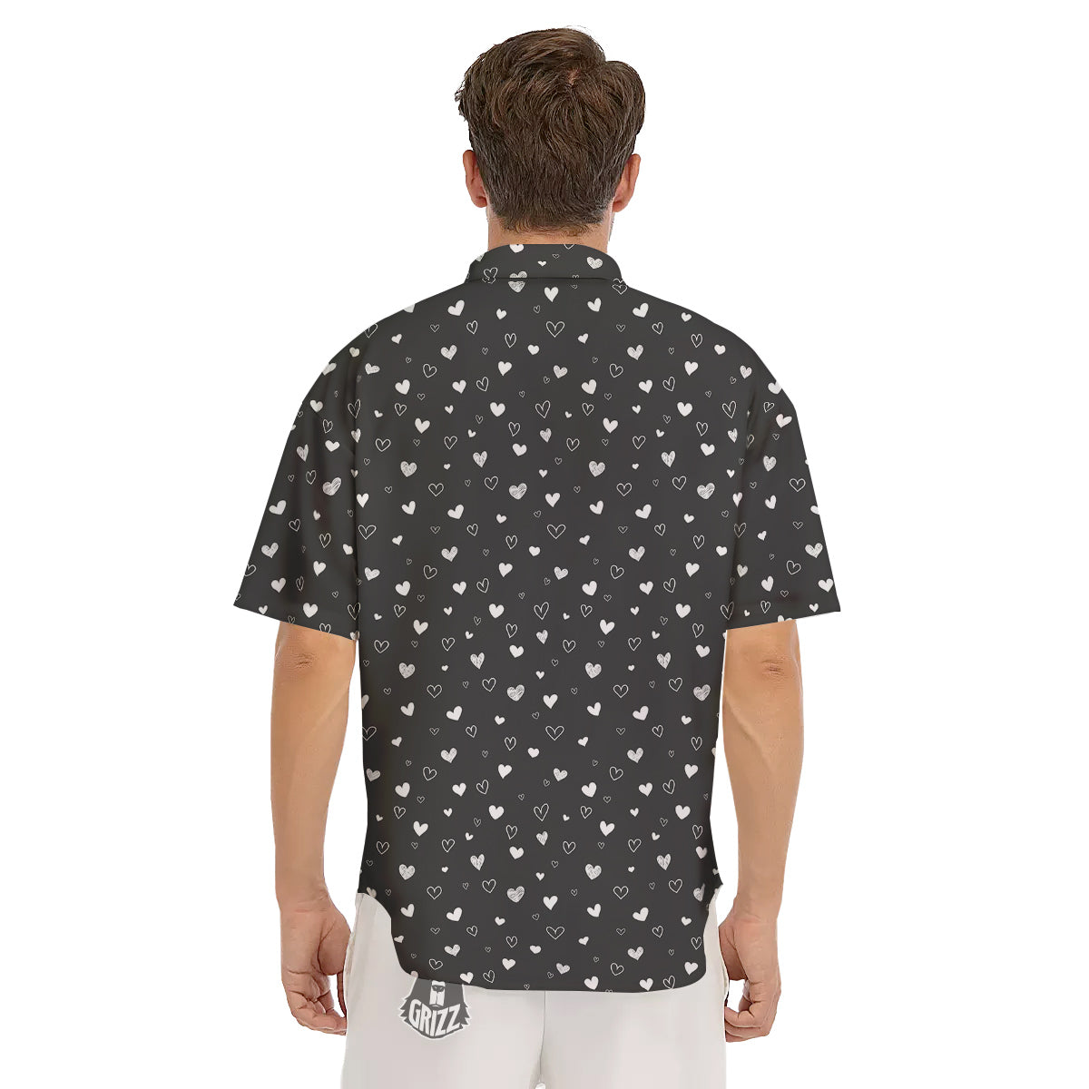 Cute White Heart And Black Print Pattern Men's Short Sleeve Shirts-grizzshop