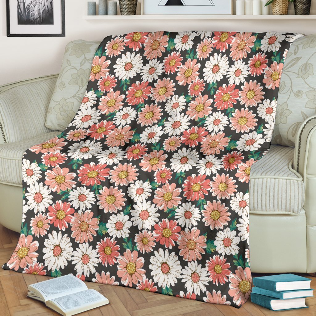 Cute White Pink Daisy Pattern Print Blanket-grizzshop