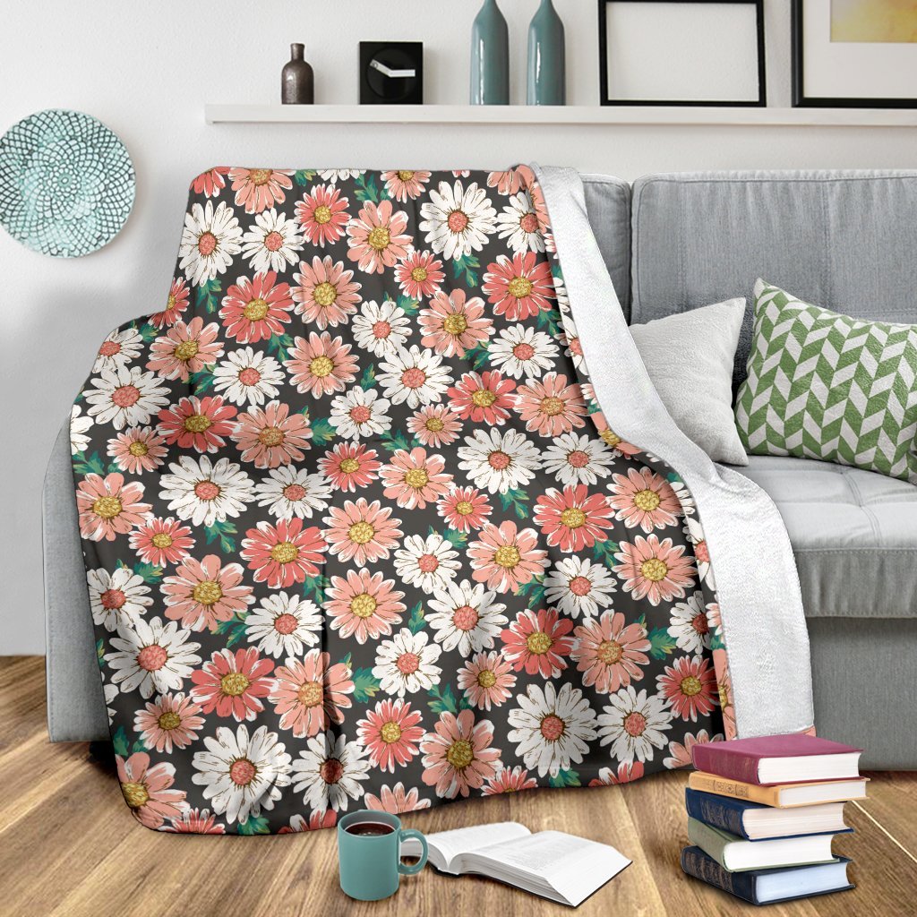 Cute White Pink Daisy Pattern Print Blanket-grizzshop