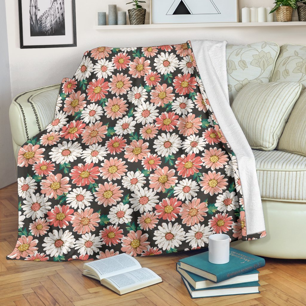 Cute White Pink Daisy Pattern Print Blanket-grizzshop