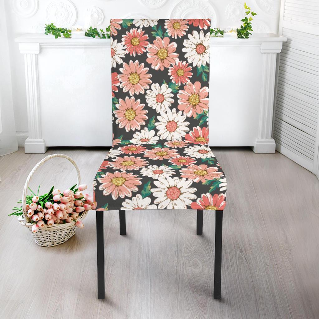 Cute White Pink Daisy Pattern Print Chair Cover-grizzshop