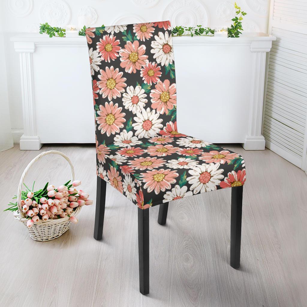 Cute White Pink Daisy Pattern Print Chair Cover-grizzshop