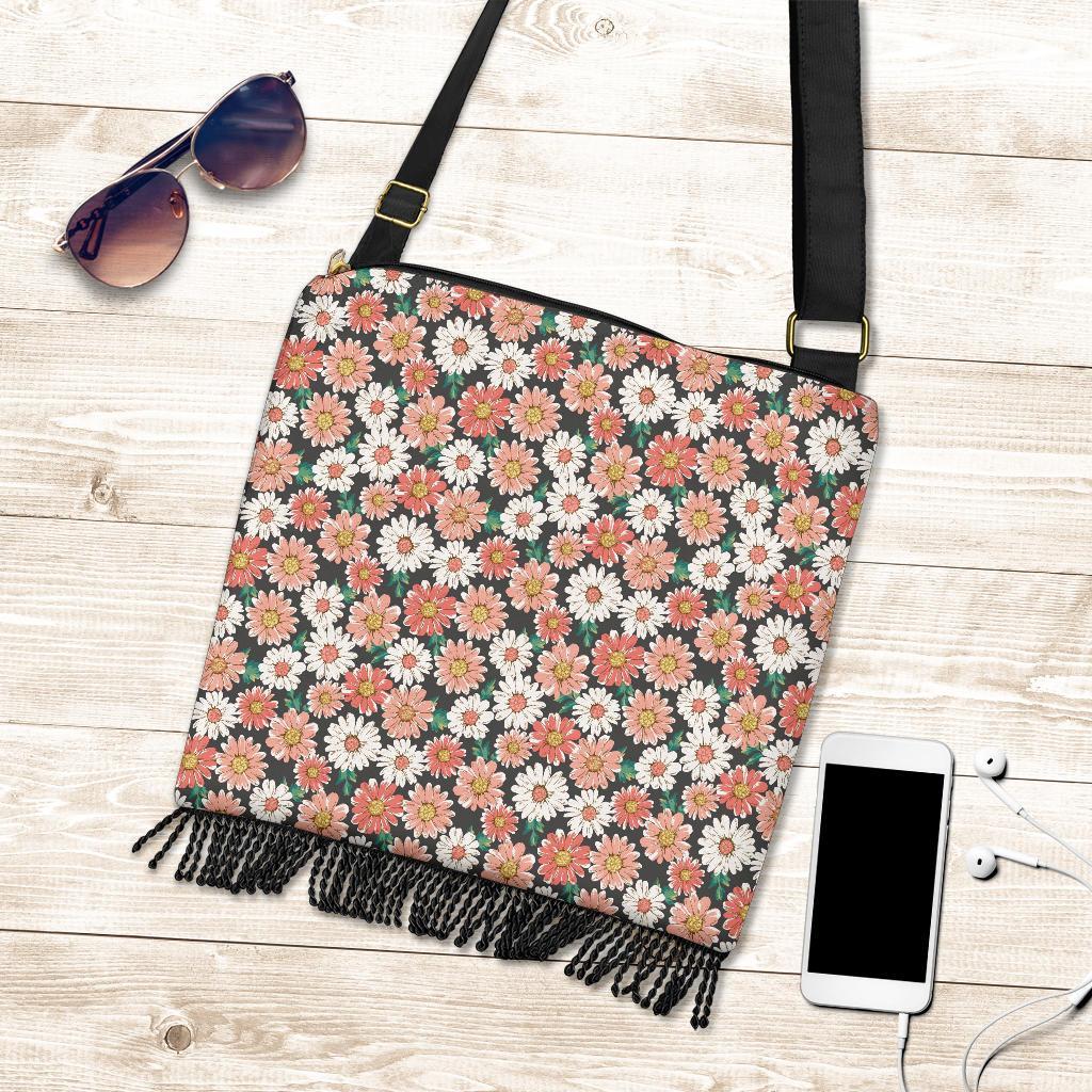 Cute White Pink Daisy Pattern Print Crossbody Bags-grizzshop