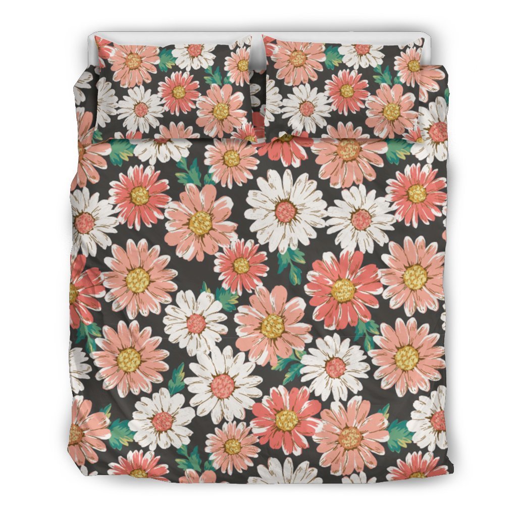 Cute White Pink Daisy Pattern Print Duvet Cover Bedding Set-grizzshop