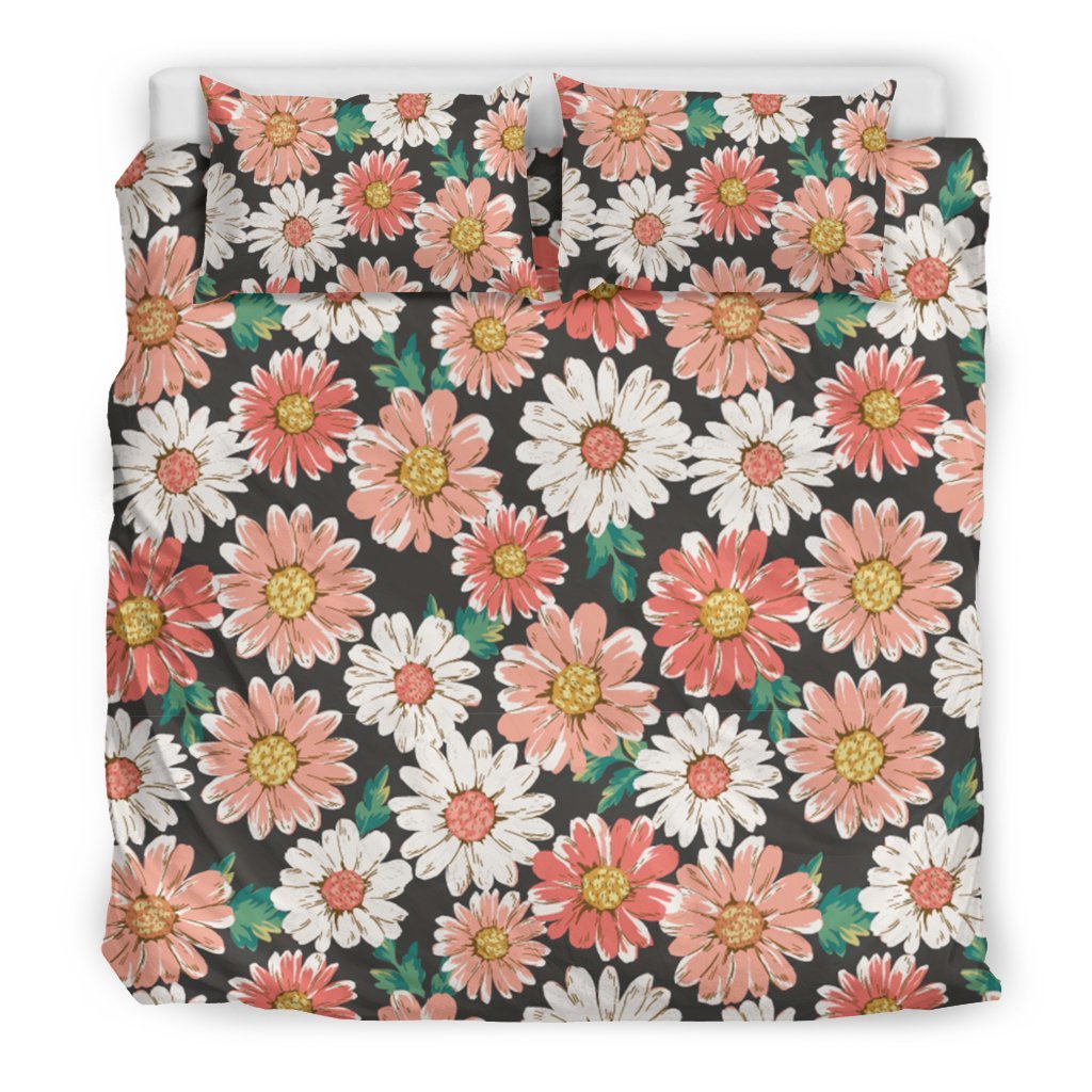 Cute White Pink Daisy Pattern Print Duvet Cover Bedding Set-grizzshop