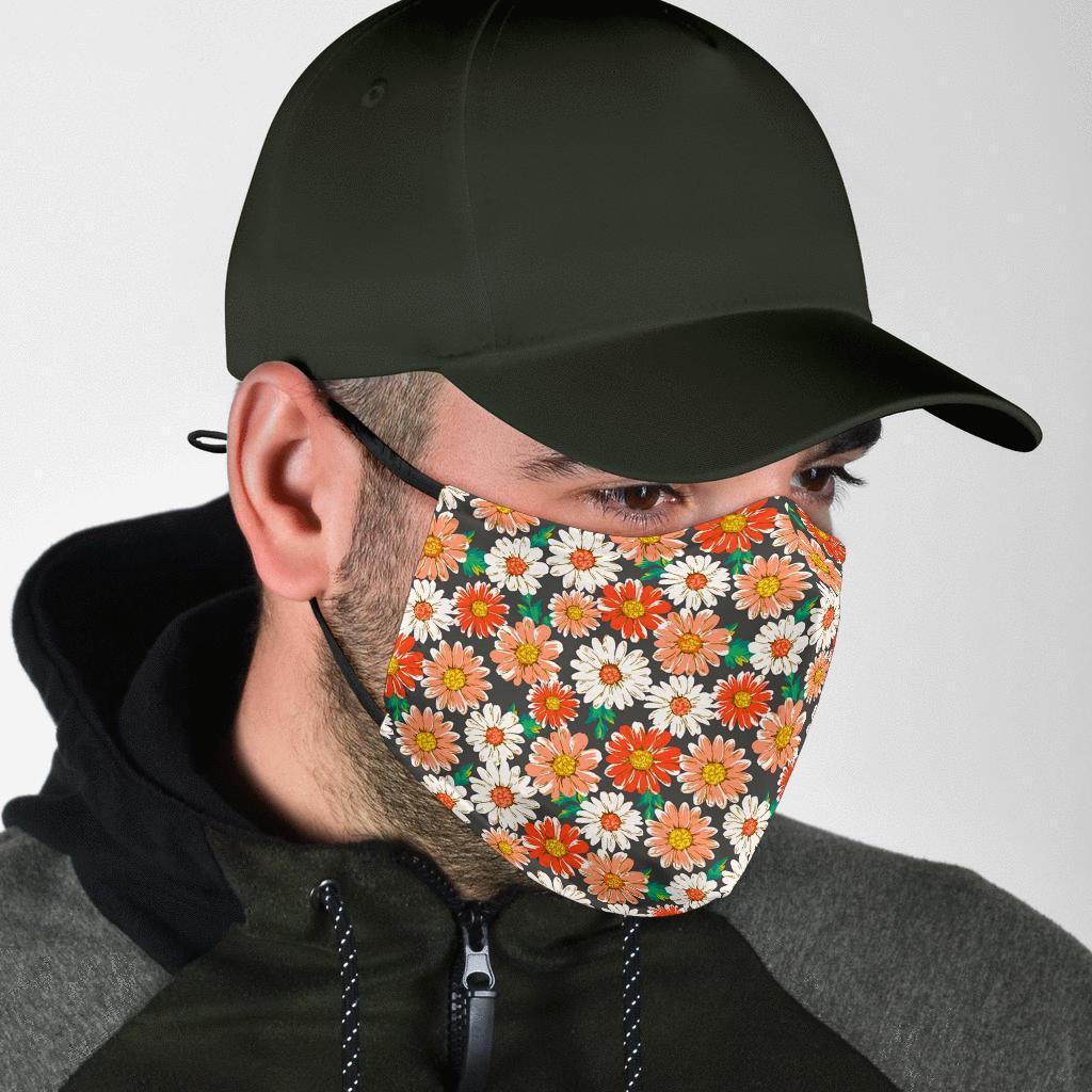 Cute White Pink Daisy Pattern Print Face Mask-grizzshop