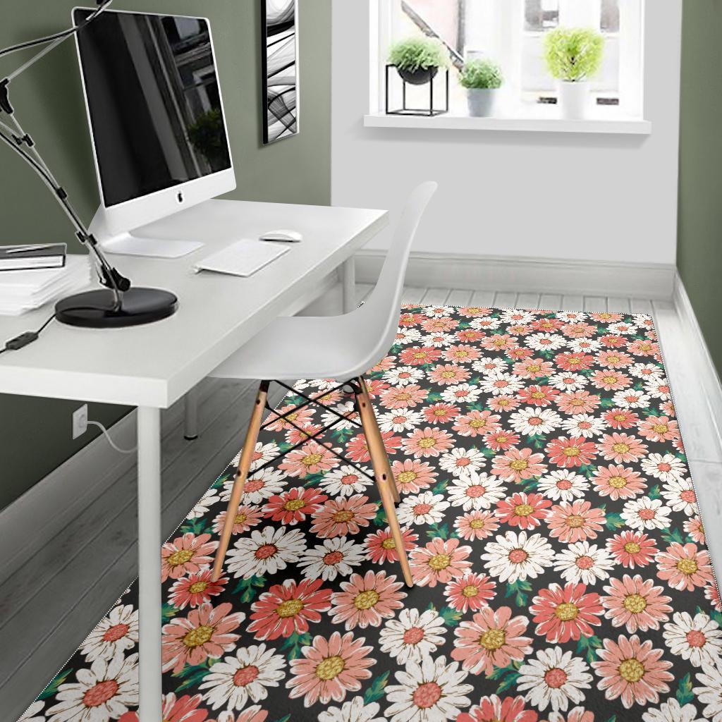 Cute White Pink Daisy Pattern Print Floor Mat-grizzshop