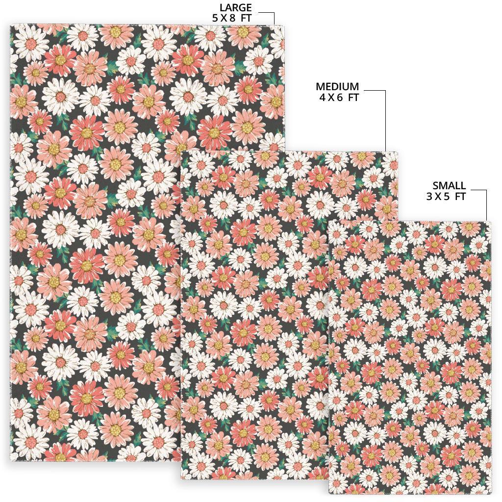 Cute White Pink Daisy Pattern Print Floor Mat-grizzshop