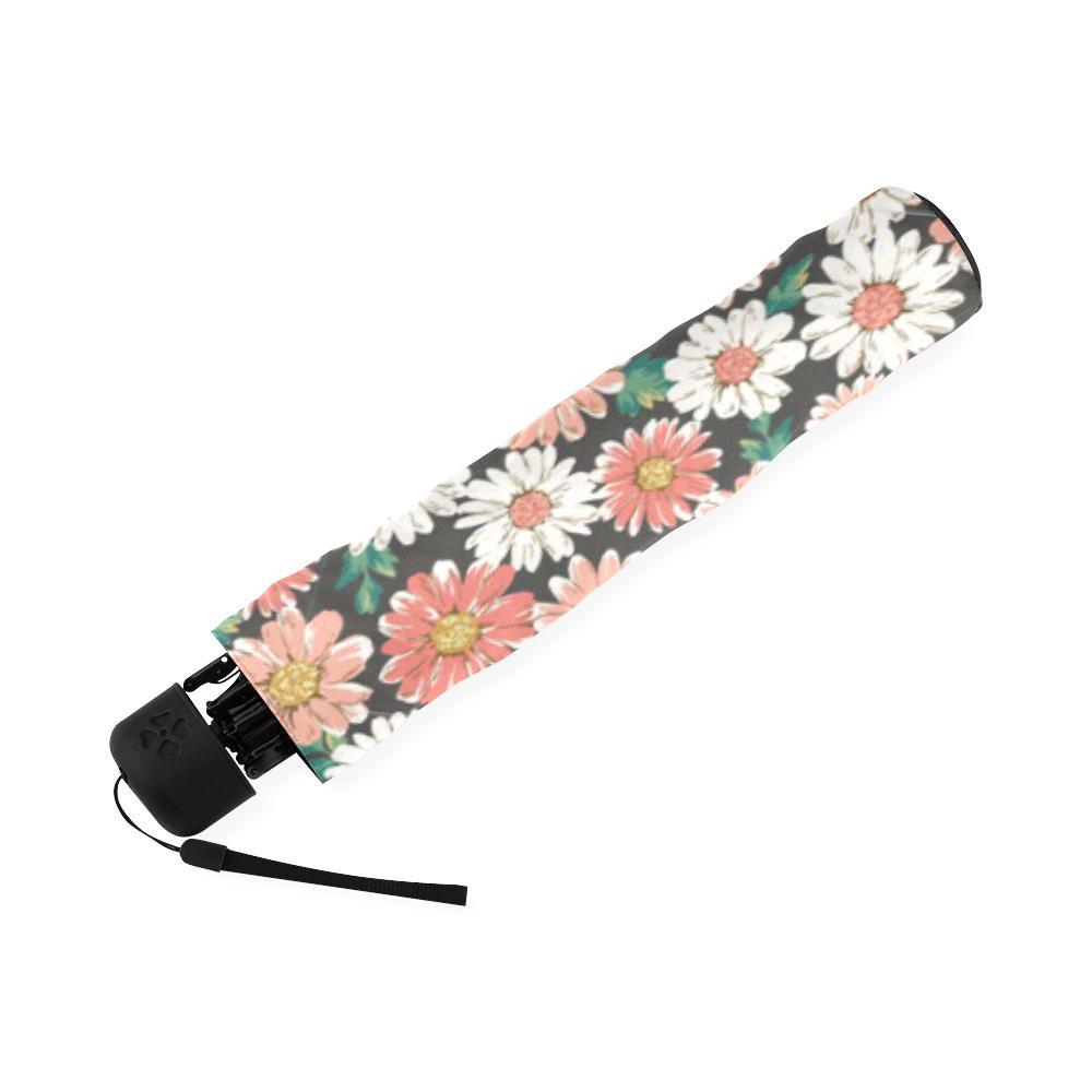Cute White Pink Daisy Pattern Print Foldable Umbrella-grizzshop
