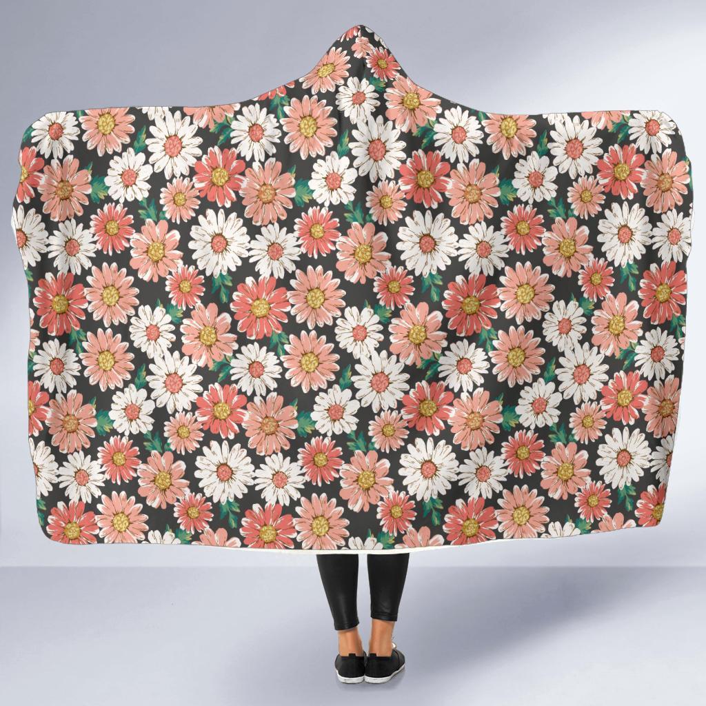 Cute White Pink Daisy Pattern Print Hooded Blanket-grizzshop